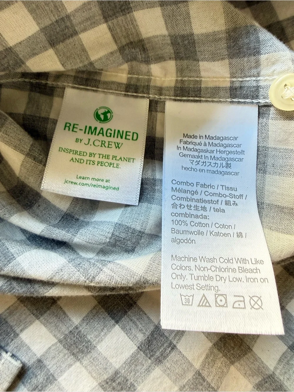 J. Crew Gray and White Gingham Button-Down Shirt, Size L